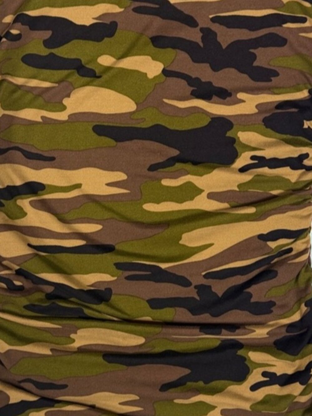 💜KCamo Ruched Tee Dress - Olive Green